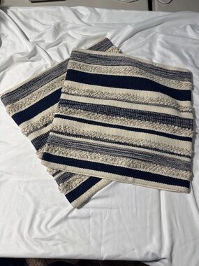 Magnolia Home Pillow Covers Set Navy Cream Wool Blend 12.5” Farmhouse